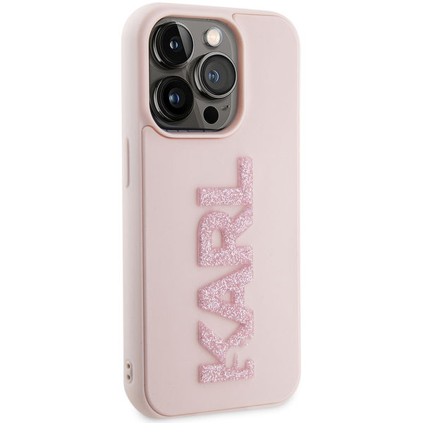Karl Lagerfeld - 3D Design (KLHCP15L3DMBKCP) - iPhone 15 Pro - Pink Rubber Glitter Logo