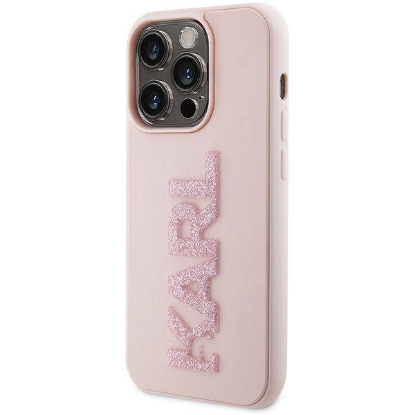 Karl Lagerfeld - 3D Design (KLHCP15L3DMBKCP) - iPhone 15 Pro - Pink Rubber Glitter Logo