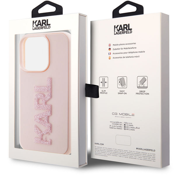 Karl Lagerfeld - 3D Design (KLHCP15L3DMBKCP) - iPhone 15 Pro - Pink Rubber Glitter Logo