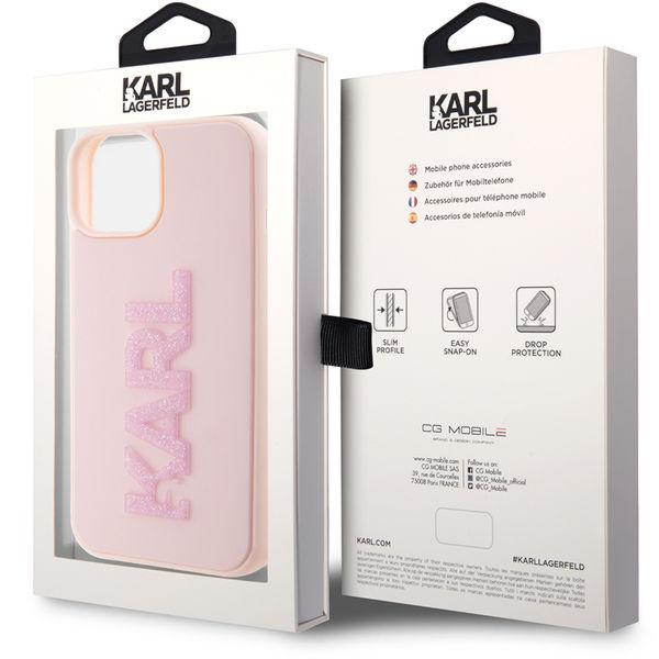 Karl Lagerfeld - 3D Design (KLHCP15S3DMBKCP) - iPhone 15 - Pink Rubber Glitter Logo