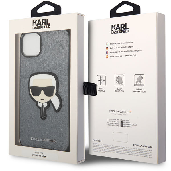 Karl Lagerfeld - Saffiano (KLHCP14MSAPKHG) - iPhone 14 Plus - Silver Karl`s Head
