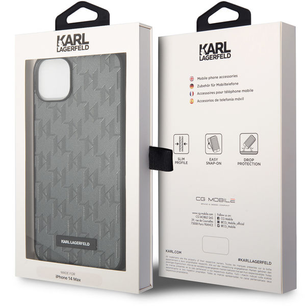 Karl Lagerfeld - Saffiano (KLHCP14MSAKLHPG) - iPhone 14 Plus - Grey Mono Metal Logo