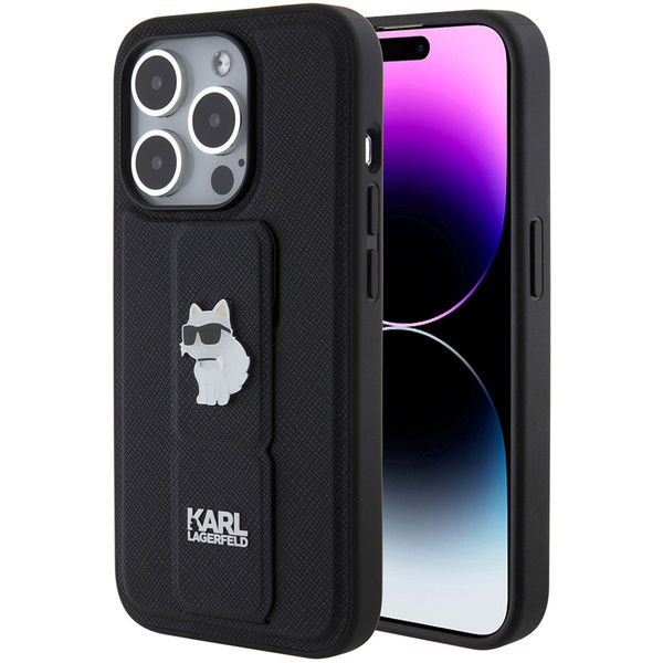 Karl Lagerfeld - Saffiano Gripstand (KLHCP15LGSACHPK) - iPhone 15 Pro - Choupette Pins