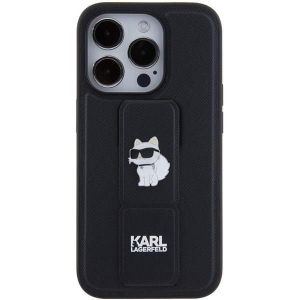 Karl Lagerfeld - Saffiano Gripstand (KLHCP15LGSACHPK) - iPhone 15 Pro - Choupette Pins