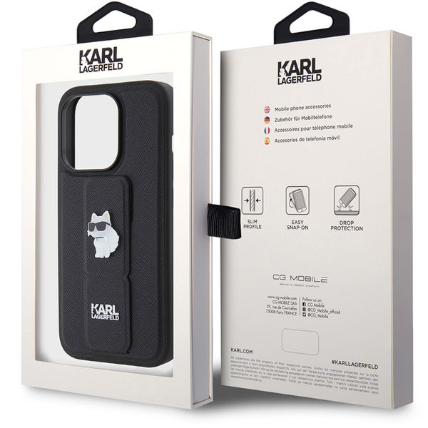 Karl Lagerfeld - Saffiano Gripstand (KLHCP15LGSACHPK) - iPhone 15 Pro - Choupette Pins