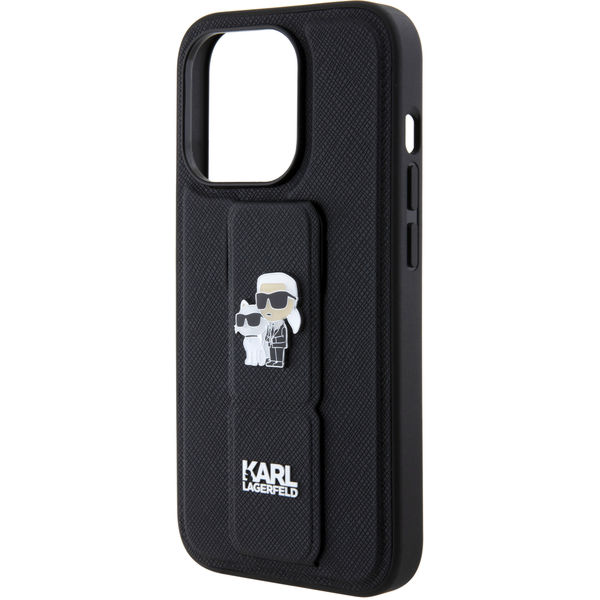 Karl Lagerfeld - Saffiano Gripstand (KLHCP15LGSAKCPK) - iPhone 15 Pro - Karl&Choupette Pins