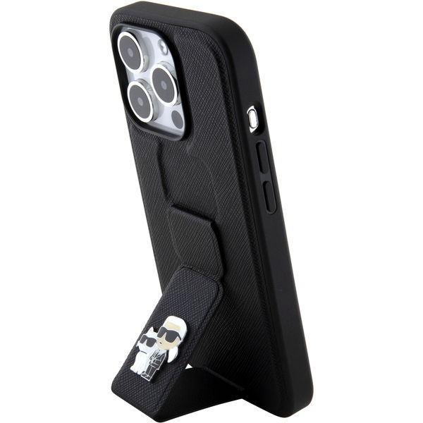 Karl Lagerfeld - Saffiano Gripstand (KLHCP15LGSAKCPK) - iPhone 15 Pro - Karl&Choupette Pins