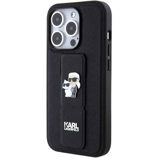 Karl Lagerfeld - Saffiano Gripstand (KLHCP15LGSAKCPK) - iPhone 15 Pro - Karl&Choupette Pins