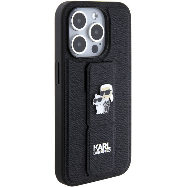 Karl Lagerfeld - Saffiano Gripstand (KLHCP15LGSAKCPK) - iPhone 15 Pro - Karl&Choupette Pins