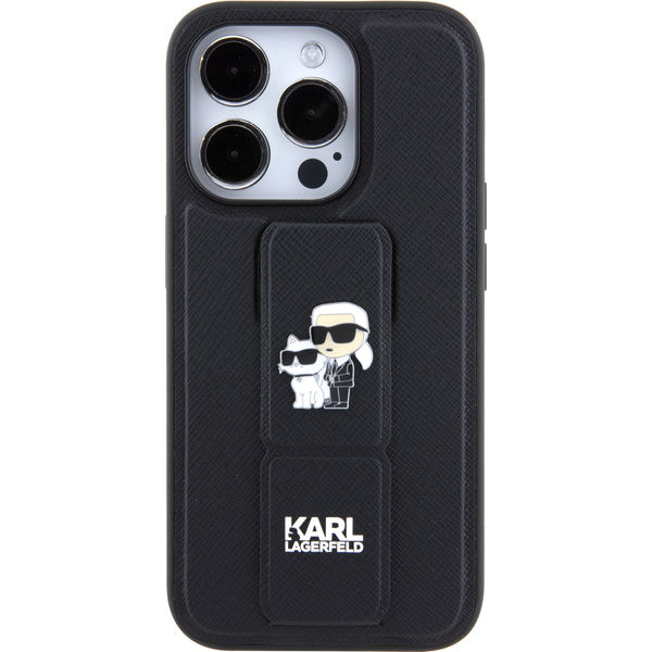 Karl Lagerfeld - Saffiano Gripstand (KLHCP15LGSAKCPK) - iPhone 15 Pro - Karl&Choupette Pins