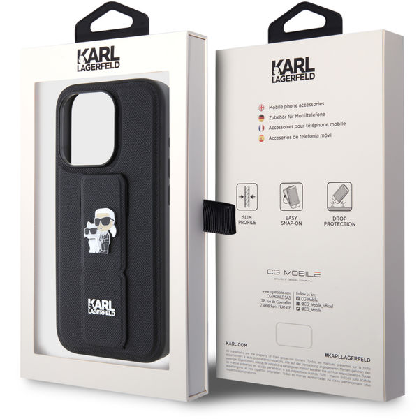 Karl Lagerfeld - Saffiano Gripstand (KLHCP15LGSAKCPK) - iPhone 15 Pro - Karl&Choupette Pins