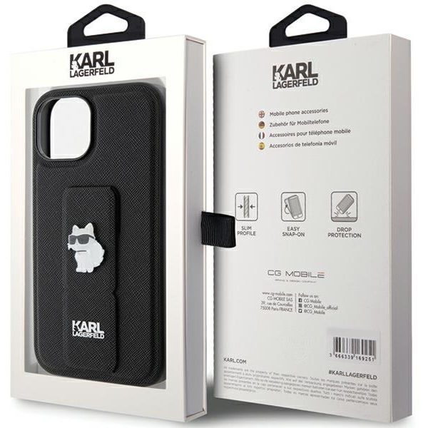 Karl Lagerfeld - Saffiano Gripstand (KLHCP15MGSACHPK) - iPhone 15 Plus - Choupette Pins