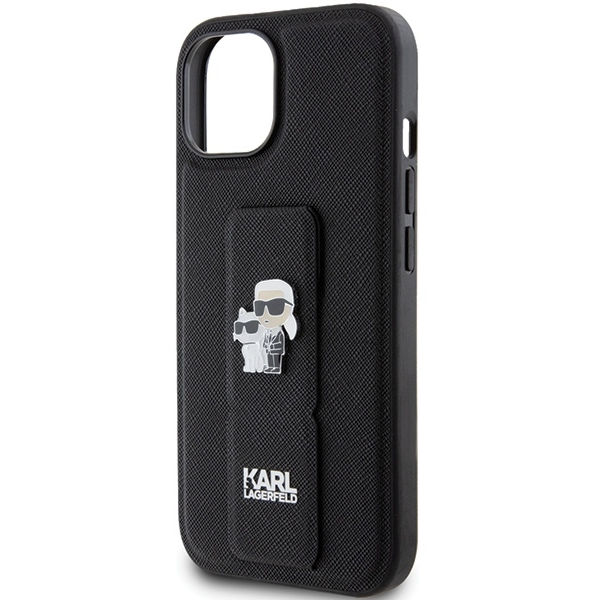 Karl Lagerfeld - Saffiano Gripstand (KLHCP15MGSAKCPK) - iPhone 15 Plus - Karl&Choupette Pins