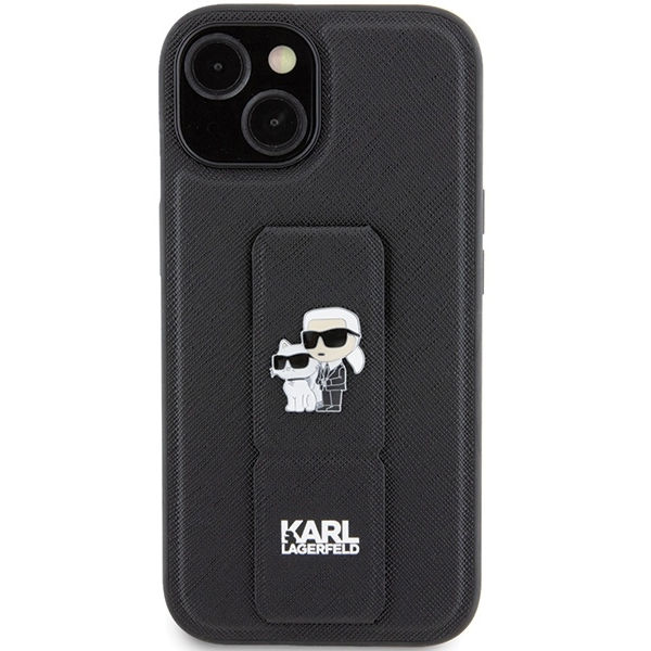 Karl Lagerfeld - Saffiano Gripstand (KLHCP15MGSAKCPK) - iPhone 15 Plus - Karl&Choupette Pins