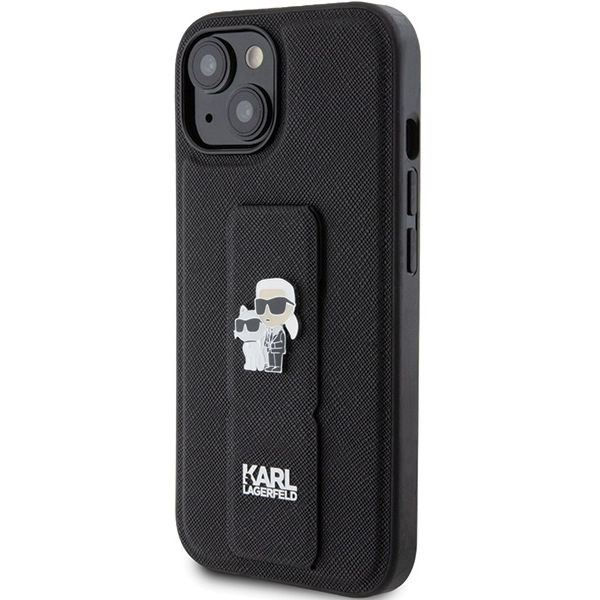 Karl Lagerfeld - Saffiano Gripstand (KLHCP15MGSAKCPK) - iPhone 15 Plus - Karl&Choupette Pins