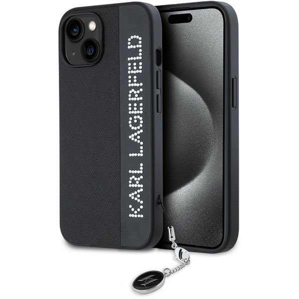 Karl Lagerfeld - Saffiano Rhinestones&Charm (KLHCP15SPSAKDGCK) - iPhone 15 - Black