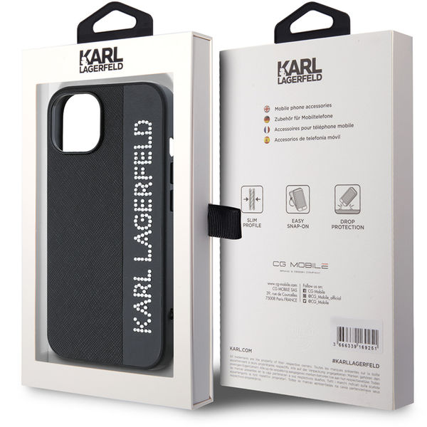 Karl Lagerfeld - Saffiano Rhinestones&Charm (KLHCP15SPSAKDGCK) - iPhone 15 - Black