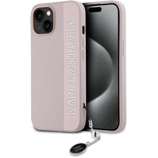 Karl Lagerfeld - Saffiano Rhinestones&Charm (KLHCP15SPSAKDGCP) - iPhone 15 - Pink
