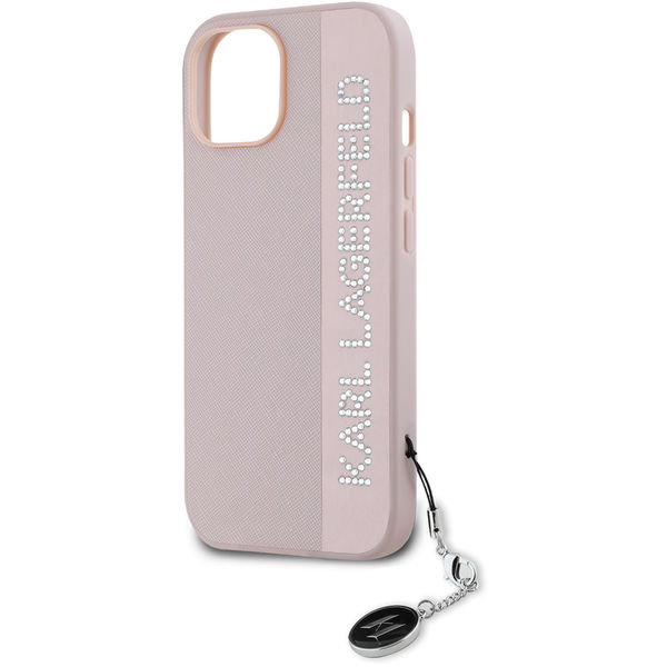 Karl Lagerfeld - Saffiano Rhinestones&Charm (KLHCP15SPSAKDGCP) - iPhone 15 - Pink