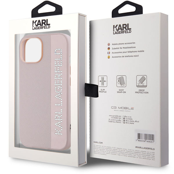 Karl Lagerfeld - Saffiano Rhinestones&Charm (KLHCP15SPSAKDGCP) - iPhone 15 - Pink