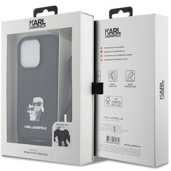 Karl Lagerfeld - Saffiano Crossbody (KLHCP14LSAKCPSK) - iPhone 14 Pro - Metal Pin Karl&Choupette