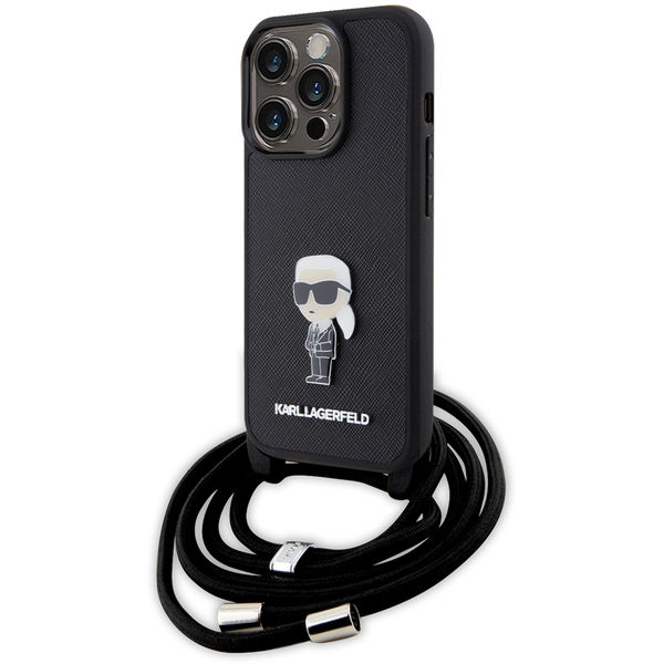 Karl Lagerfeld - Saffiano Crossbody (KLHCP15LSASKNPSK) - iPhone 15 Pro - Monogram Metal Pin Karl