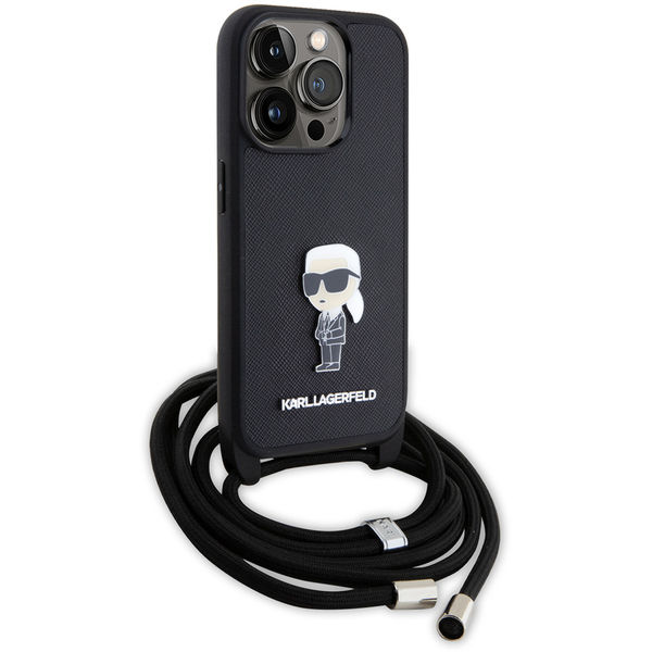 Karl Lagerfeld - Saffiano Crossbody (KLHCP15LSASKNPSK) - iPhone 15 Pro - Monogram Metal Pin Karl