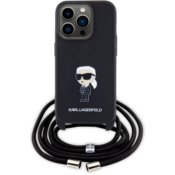 Karl Lagerfeld - Saffiano Crossbody (KLHCP15LSASKNPSK) - iPhone 15 Pro - Monogram Metal Pin Karl