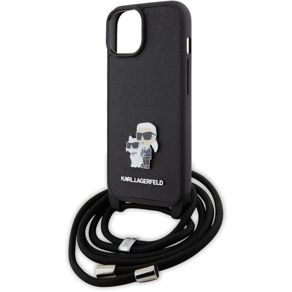 Karl Lagerfeld - Saffiano Crossbody (KLHCP15MSAKCPSK) - iPhone 15 Plus - Metal Pin Karl&Choupette