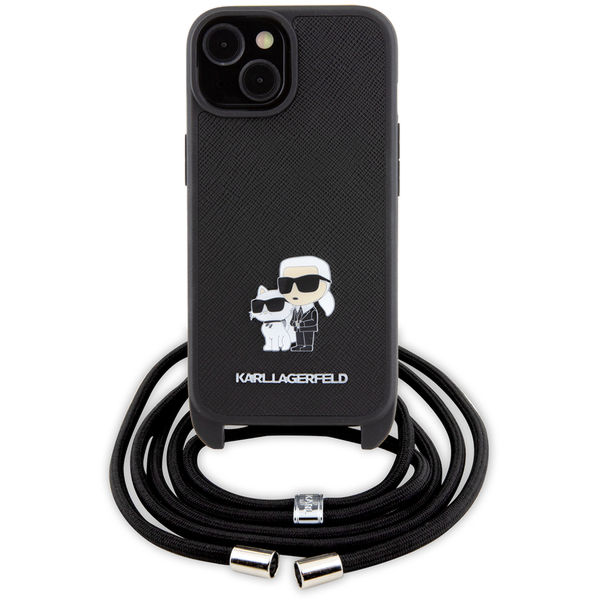 Karl Lagerfeld - Saffiano Crossbody (KLHCP15MSAKCPSK) - iPhone 15 Plus - Metal Pin Karl&Choupette