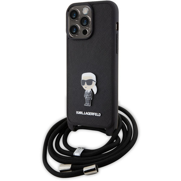 Karl Lagerfeld - Saffiano Crossbody (KLHCP15XSASKNPSK) - iPhone 15 Pro Max - Monogram Metal Pin Karl