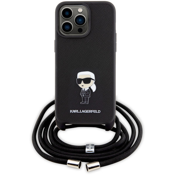 Karl Lagerfeld - Saffiano Crossbody (KLHCP15XSASKNPSK) - iPhone 15 Pro Max - Monogram Metal Pin Karl