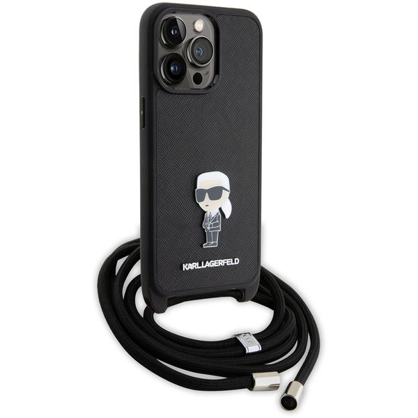 Karl Lagerfeld - Saffiano Crossbody (KLHCP15XSASKNPSK) - iPhone 15 Pro Max - Monogram Metal Pin Karl