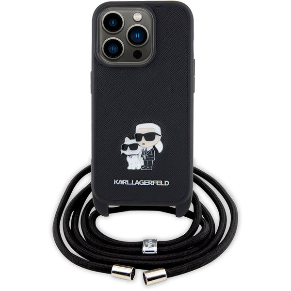 Karl Lagerfeld - Saffiano Crossbody (KLHCP15LSAKCPSK) - iPhone 15 Pro - Metal Pin Karl&Choupette