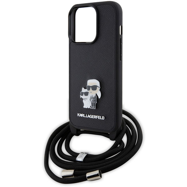 Karl Lagerfeld - Saffiano Crossbody (KLHCP15LSAKCPSK) - iPhone 15 Pro - Metal Pin Karl&Choupette