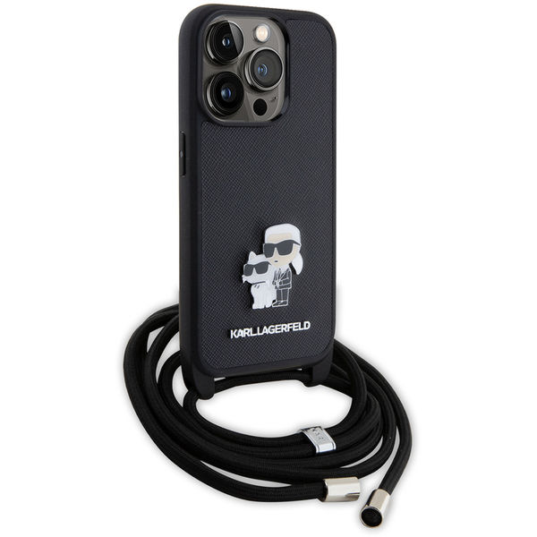 Karl Lagerfeld - Saffiano Crossbody (KLHCP15LSAKCPSK) - iPhone 15 Pro - Metal Pin Karl&Choupette