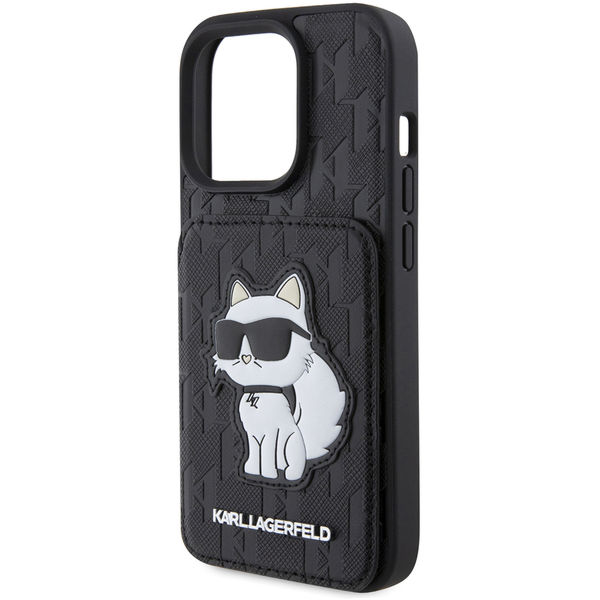Karl Lagerfeld - Saffiano Cardslots and Stand (KLHCP15LSAKCNSCK) - iPhone 15 Pro - Monogram Choupette