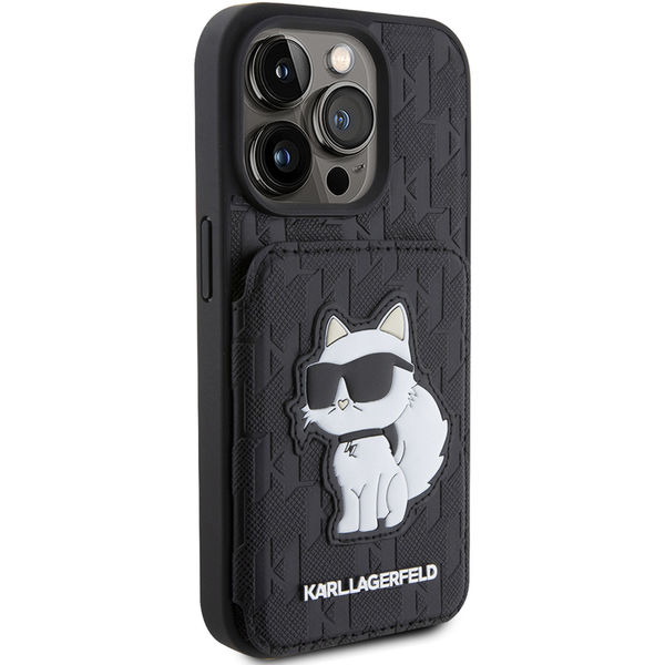 Karl Lagerfeld - Saffiano Cardslots and Stand (KLHCP15LSAKCNSCK) - iPhone 15 Pro - Monogram Choupette