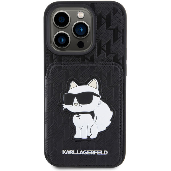 Karl Lagerfeld - Saffiano Cardslots and Stand (KLHCP15LSAKCNSCK) - iPhone 15 Pro - Monogram Choupette