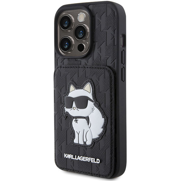 Karl Lagerfeld - Saffiano Cardslots and Stand (KLHCP15LSAKCNSCK) - iPhone 15 Pro - Monogram Choupette