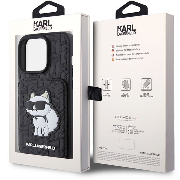 Karl Lagerfeld - Saffiano Cardslots and Stand (KLHCP15LSAKCNSCK) - iPhone 15 Pro - Monogram Choupette