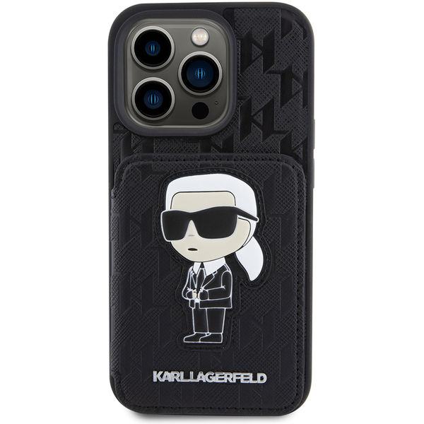 Karl Lagerfeld - Saffiano Cardslots and Stand (KLHCP15LSAKKNSCK) - iPhone 15 Pro - Monogram Ikonik