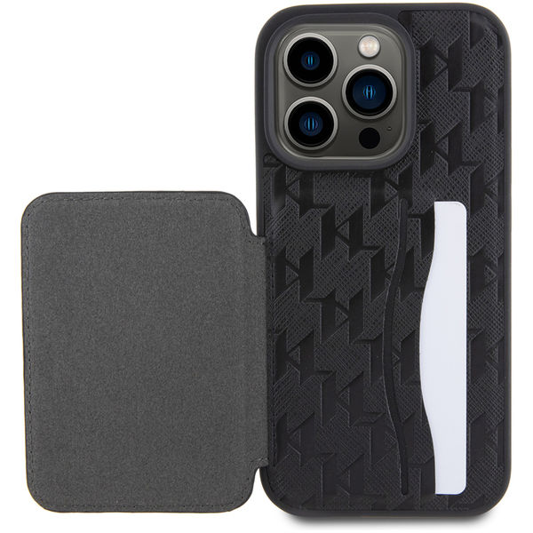 Karl Lagerfeld - Saffiano Cardslots and Stand (KLHCP15LSAKKNSCK) - iPhone 15 Pro - Monogram Ikonik