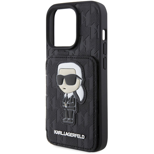 Karl Lagerfeld - Saffiano Cardslots and Stand (KLHCP15LSAKKNSCK) - iPhone 15 Pro - Monogram Ikonik
