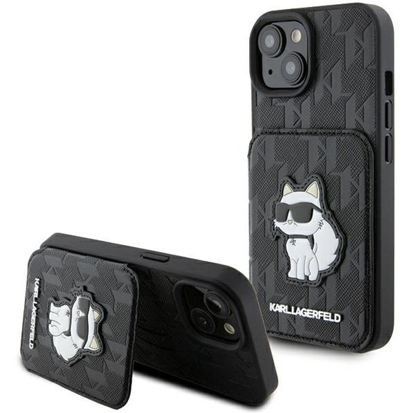 Karl Lagerfeld - Saffiano Cardslots and Stand (KLHCP15SSAKCNSCK) - iPhone 15 - Monogram Choupette