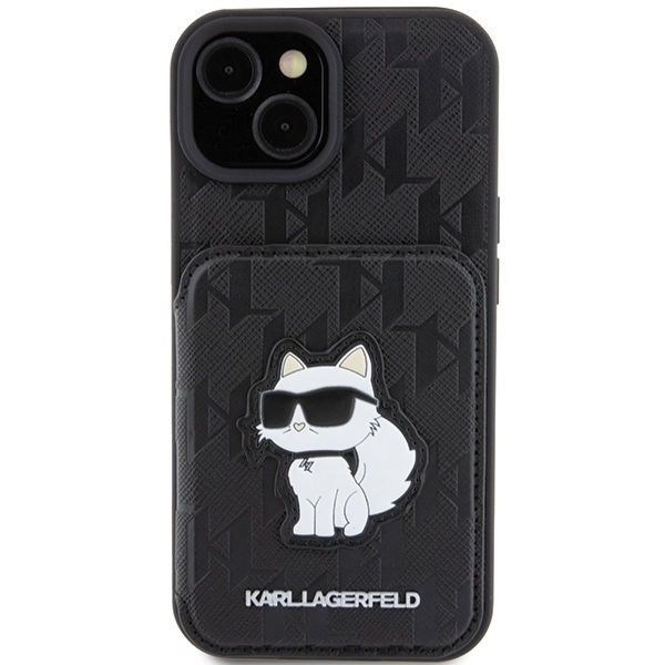 Karl Lagerfeld - Saffiano Cardslots and Stand (KLHCP15SSAKCNSCK) - iPhone 15 - Monogram Choupette