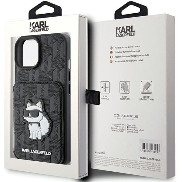 Karl Lagerfeld - Saffiano Cardslots and Stand (KLHCP15SSAKCNSCK) - iPhone 15 - Monogram Choupette