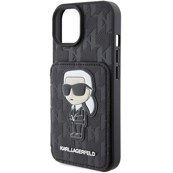 Karl Lagerfeld - Saffiano Cardslots and Stand (KLHCP15SSAKKNSCK) - iPhone 15 - Monogram Ikonik