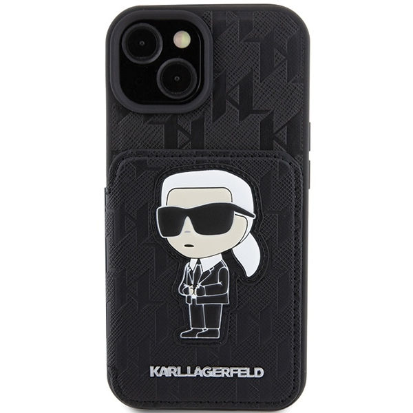 Karl Lagerfeld - Saffiano Cardslots and Stand (KLHCP15SSAKKNSCK) - iPhone 15 - Monogram Ikonik