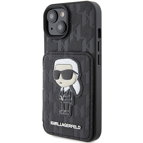 Karl Lagerfeld - Saffiano Cardslots and Stand (KLHCP15SSAKKNSCK) - iPhone 15 - Monogram Ikonik